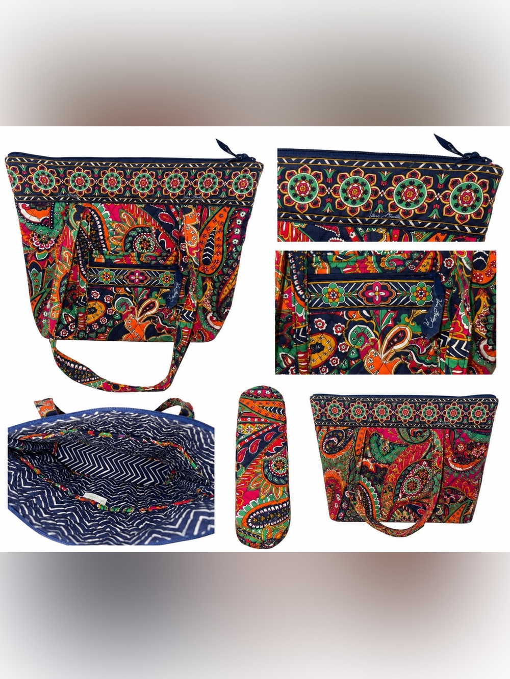 Vera Bradley Large Zip Tote Bag Paisley Meets Plaid Multicolor Quilted Cotton